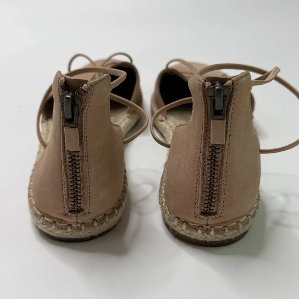 Eileen Fisher Lace-Up Tan/Pink Suede‎ Espadrille Sandal Size 7.5 Strappy Zip